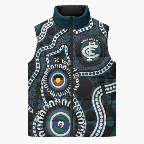 Carlton NAIDOC Week 2026 Personalised Sleeveless Puffer Jacket 50 Years of Deadly Aboriginal Art