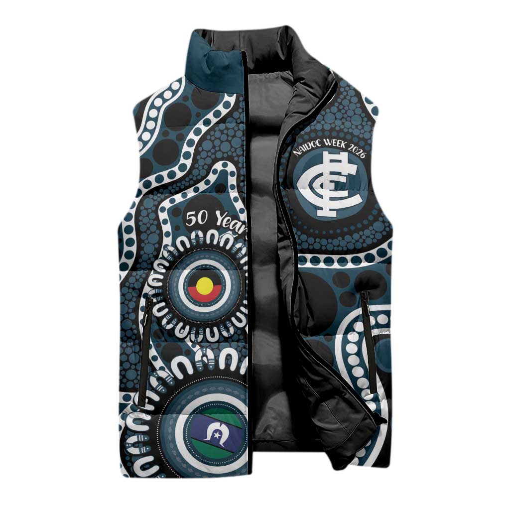 Carlton NAIDOC Week 2026 Personalised Sleeveless Puffer Jacket 50 Years of Deadly Aboriginal Art