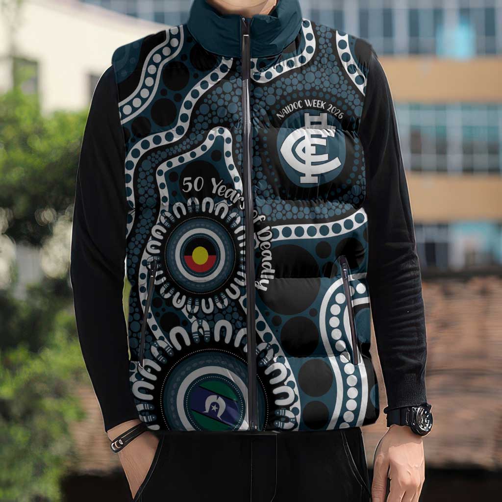 Carlton NAIDOC Week 2026 Personalised Sleeveless Puffer Jacket 50 Years of Deadly Aboriginal Art