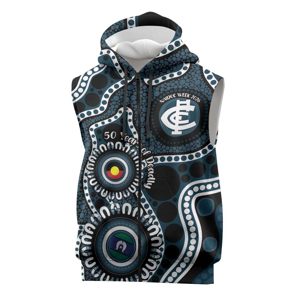 Carlton NAIDOC Week 2026 Personalised Sleeveless Zip Hoodie 50 Years of Deadly Aboriginal Art