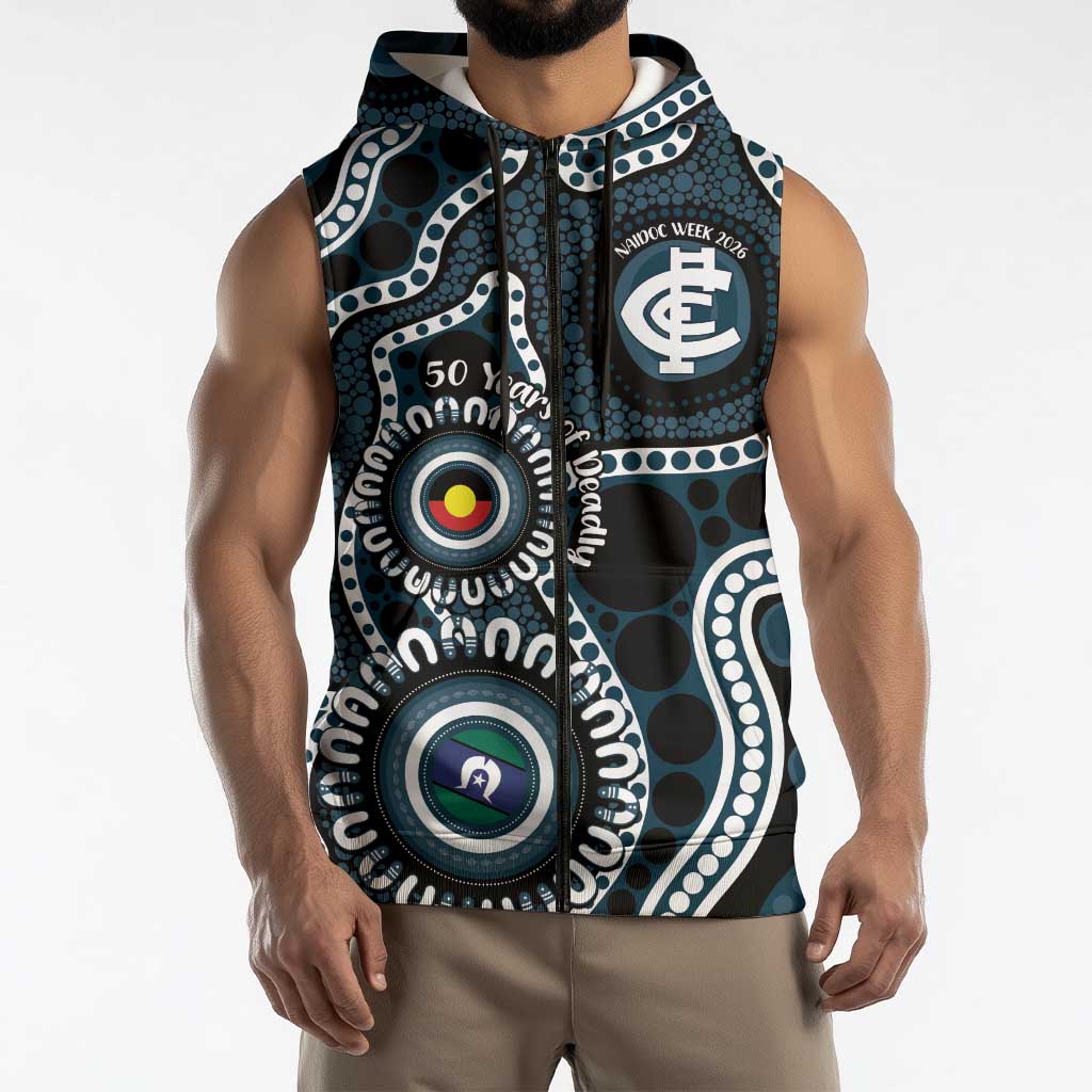 Carlton NAIDOC Week 2026 Personalised Sleeveless Zip Hoodie 50 Years of Deadly Aboriginal Art