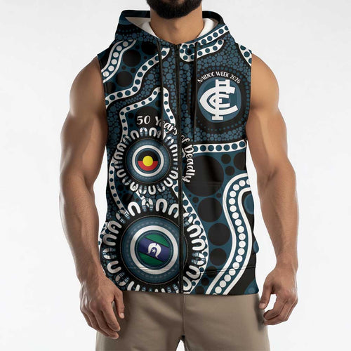Carlton NAIDOC Week 2026 Personalised Sleeveless Zip Hoodie 50 Years of Deadly Aboriginal Art