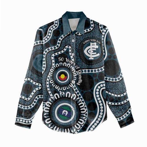Carlton NAIDOC Week 2026 Personalised Women Casual Shirt 50 Years of Deadly Aboriginal Art