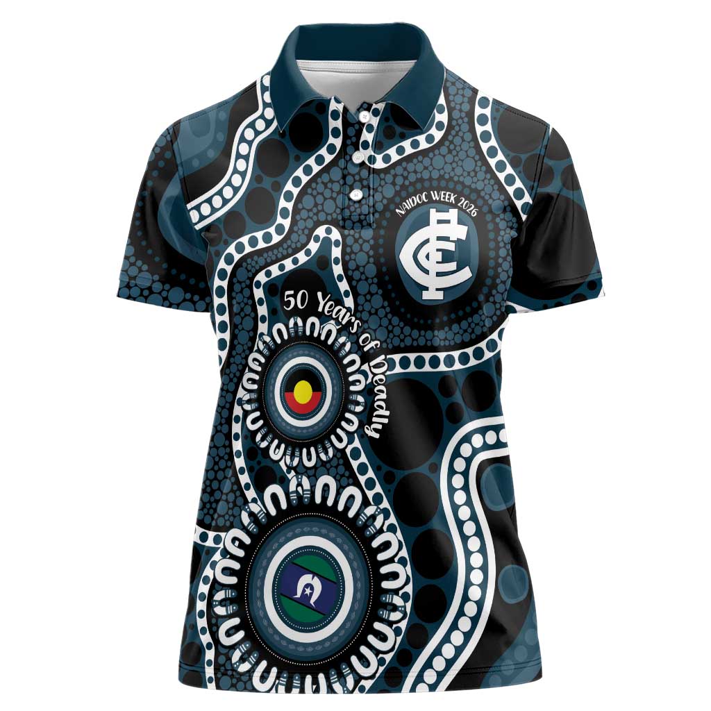 Carlton NAIDOC Week 2026 Personalised Women Polo Shirt 50 Years of Deadly Aboriginal Art