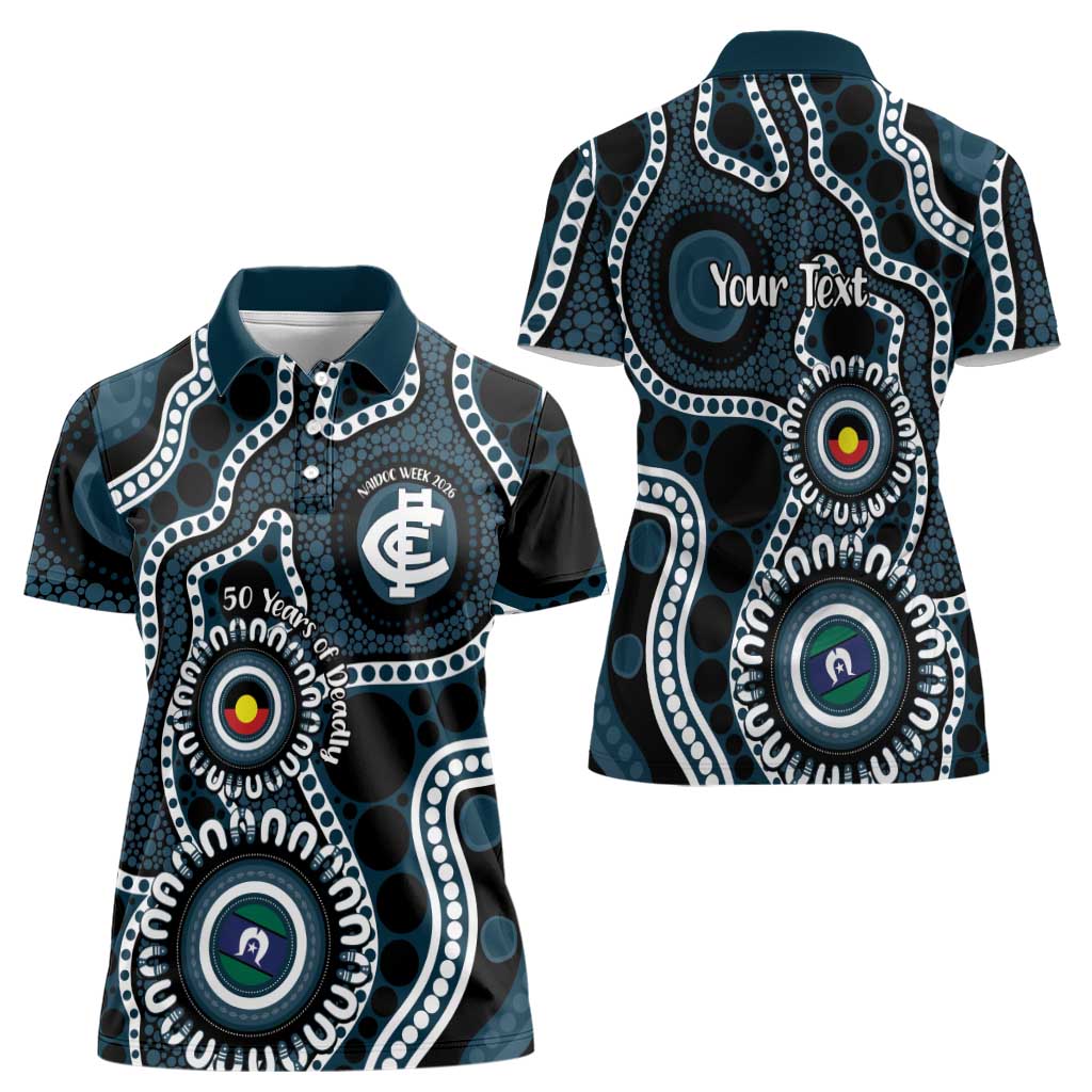 Carlton NAIDOC Week 2026 Personalised Women Polo Shirt 50 Years of Deadly Aboriginal Art