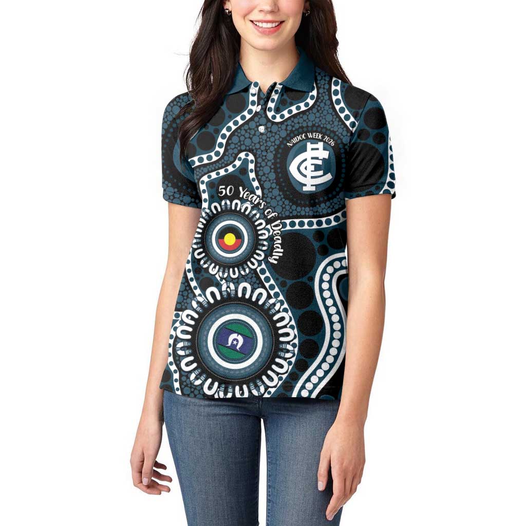 Carlton NAIDOC Week 2026 Personalised Women Polo Shirt 50 Years of Deadly Aboriginal Art
