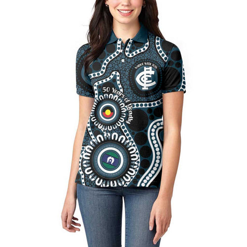 Carlton NAIDOC Week 2026 Personalised Women Polo Shirt 50 Years of Deadly Aboriginal Art