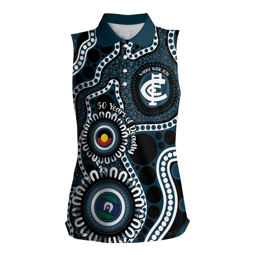 Carlton NAIDOC Week 2026 Personalised Women Sleeveless Polo Shirt 50 Years of Deadly Aboriginal Art