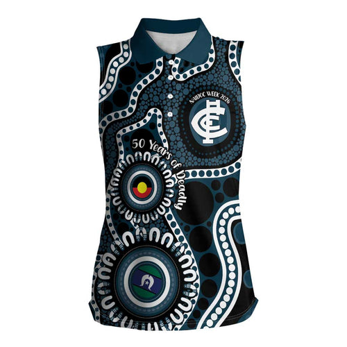 Carlton NAIDOC Week 2026 Personalised Women Sleeveless Polo Shirt 50 Years of Deadly Aboriginal Art