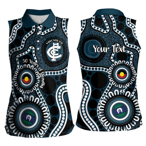 Carlton NAIDOC Week 2026 Personalised Women Sleeveless Polo Shirt 50 Years of Deadly Aboriginal Art
