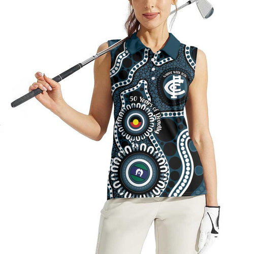 Carlton NAIDOC Week 2026 Personalised Women Sleeveless Polo Shirt 50 Years of Deadly Aboriginal Art
