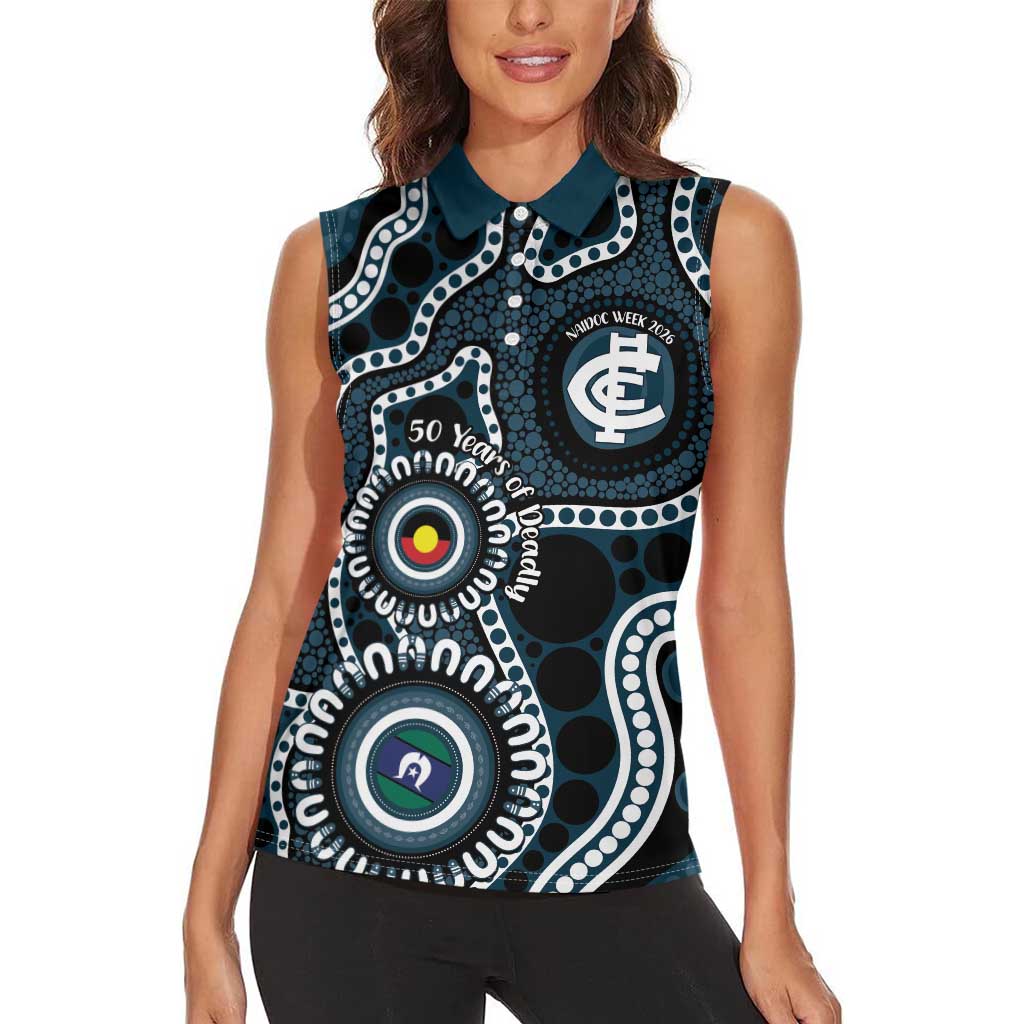 Carlton NAIDOC Week 2026 Personalised Women Sleeveless Polo Shirt 50 Years of Deadly Aboriginal Art
