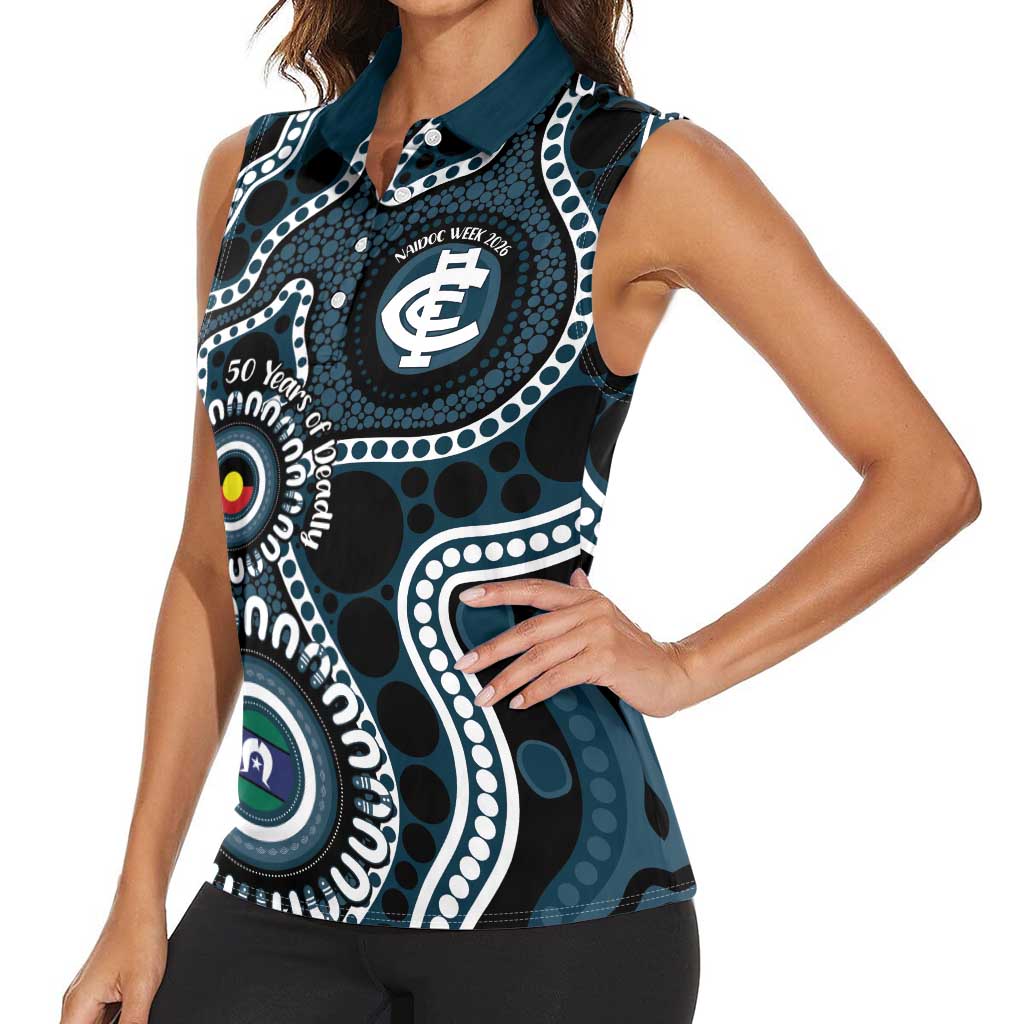 Carlton NAIDOC Week 2026 Personalised Women Sleeveless Polo Shirt 50 Years of Deadly Aboriginal Art