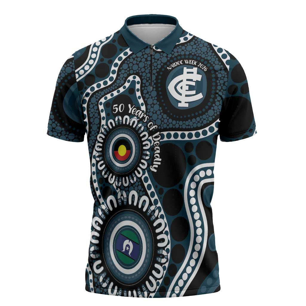 Carlton NAIDOC Week 2026 Personalised Zipper Polo Shirt 50 Years of Deadly Aboriginal Art