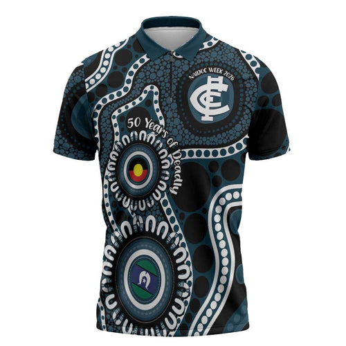 Carlton NAIDOC Week 2026 Personalised Zipper Polo Shirt 50 Years of Deadly Aboriginal Art