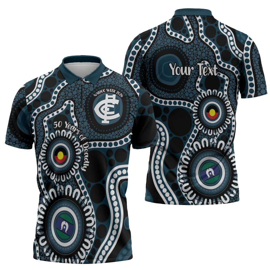 Carlton NAIDOC Week 2026 Personalised Zipper Polo Shirt 50 Years of Deadly Aboriginal Art