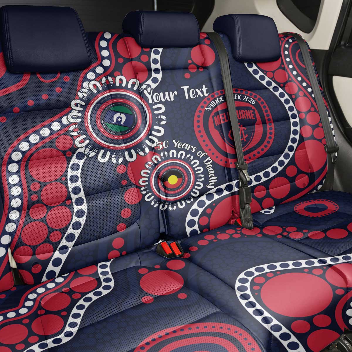 Melbourne NAIDOC Week 2026 Personalised Back Car Seat Cover 50 Years of Deadly Aboriginal Art