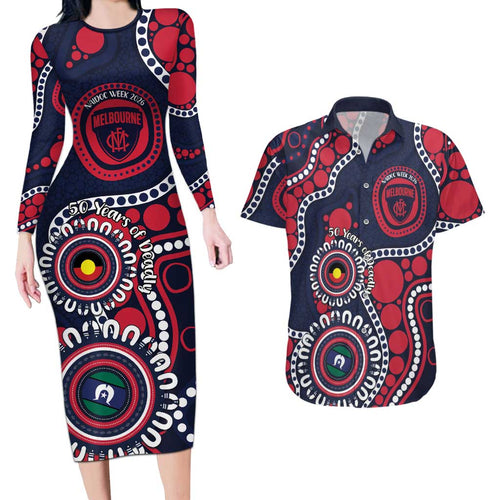 Melbourne NAIDOC Week 2026 Personalised Couples Matching Long Sleeve Bodycon Dress and Hawaiian Shirt 50 Years of Deadly Aboriginal Art