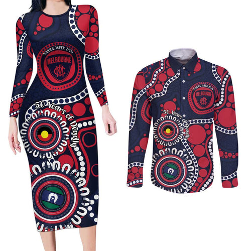 Melbourne NAIDOC Week 2026 Personalised Couples Matching Long Sleeve Bodycon Dress and Long Sleeve Button Shirt 50 Years of Deadly Aboriginal Art