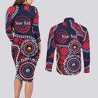 Melbourne NAIDOC Week 2026 Personalised Couples Matching Long Sleeve Bodycon Dress and Long Sleeve Button Shirt 50 Years of Deadly Aboriginal Art