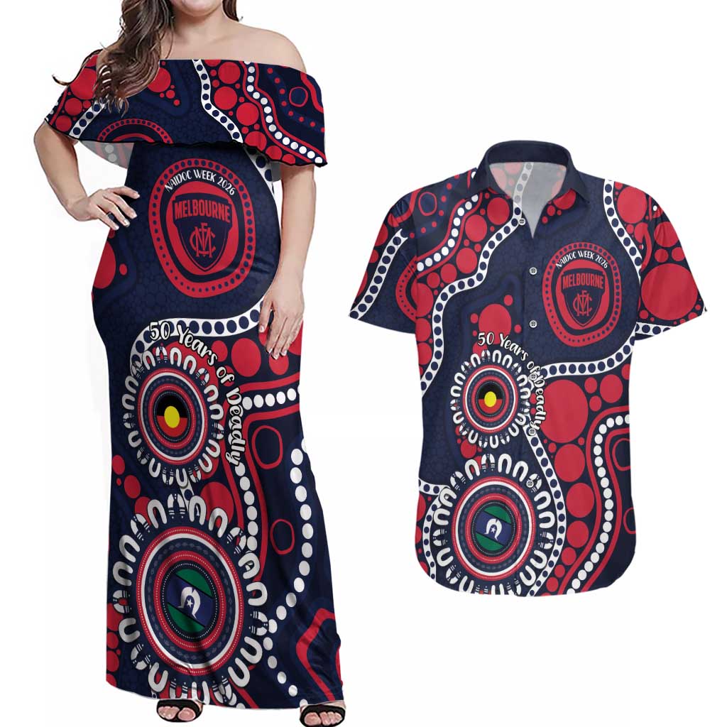 Melbourne NAIDOC Week 2026 Personalised Couples Matching Off Shoulder Maxi Dress and Hawaiian Shirt 50 Years of Deadly Aboriginal Art