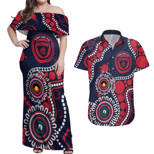 Melbourne NAIDOC Week 2026 Personalised Couples Matching Off Shoulder Maxi Dress and Hawaiian Shirt 50 Years of Deadly Aboriginal Art