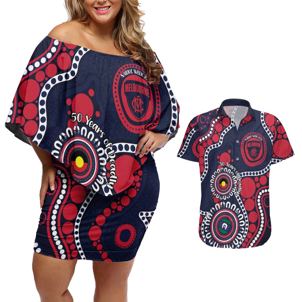 Melbourne NAIDOC Week 2026 Personalised Couples Matching Off Shoulder Short Dress and Hawaiian Shirt 50 Years of Deadly Aboriginal Art