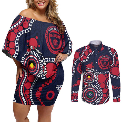 Melbourne NAIDOC Week 2026 Personalised Couples Matching Off Shoulder Short Dress and Long Sleeve Button Shirt 50 Years of Deadly Aboriginal Art