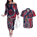 Melbourne NAIDOC Week 2026 Personalised Couples Matching Off The Shoulder Long Sleeve Dress and Hawaiian Shirt 50 Years of Deadly Aboriginal Art