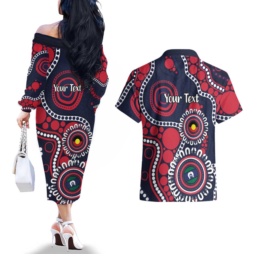 Melbourne NAIDOC Week 2026 Personalised Couples Matching Off The Shoulder Long Sleeve Dress and Hawaiian Shirt 50 Years of Deadly Aboriginal Art
