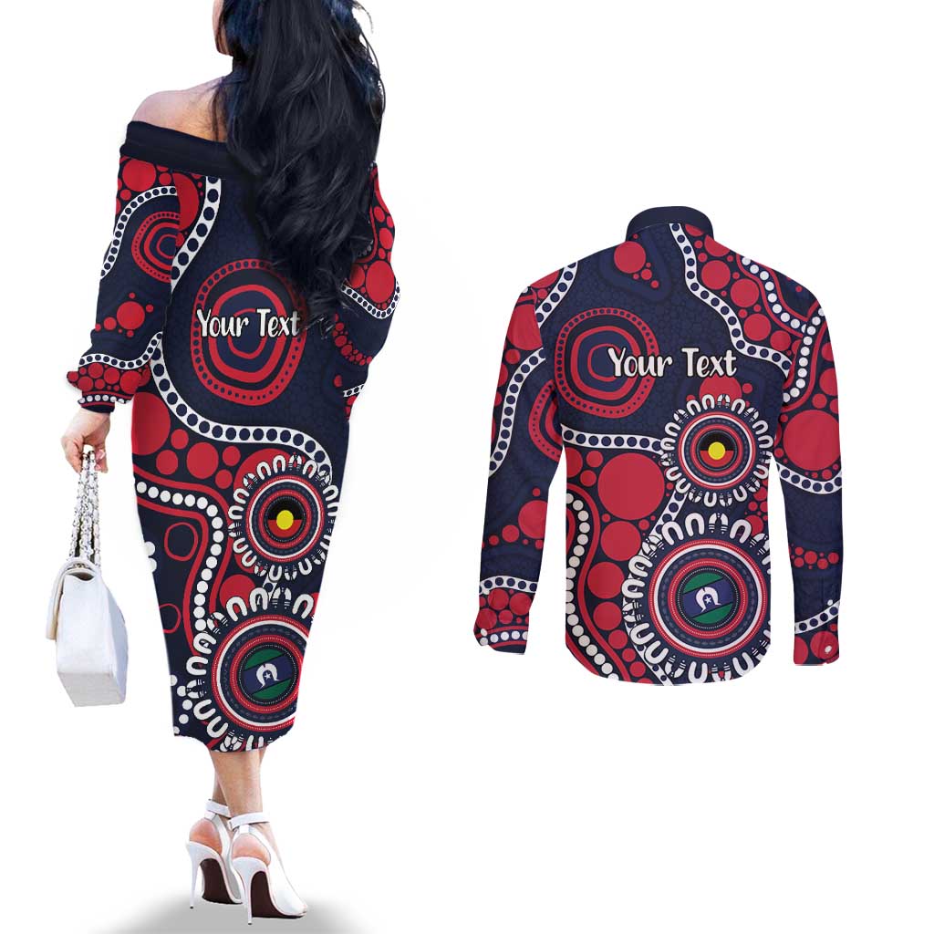 Melbourne NAIDOC Week 2026 Personalised Couples Matching Off The Shoulder Long Sleeve Dress and Long Sleeve Button Shirt 50 Years of Deadly Aboriginal Art