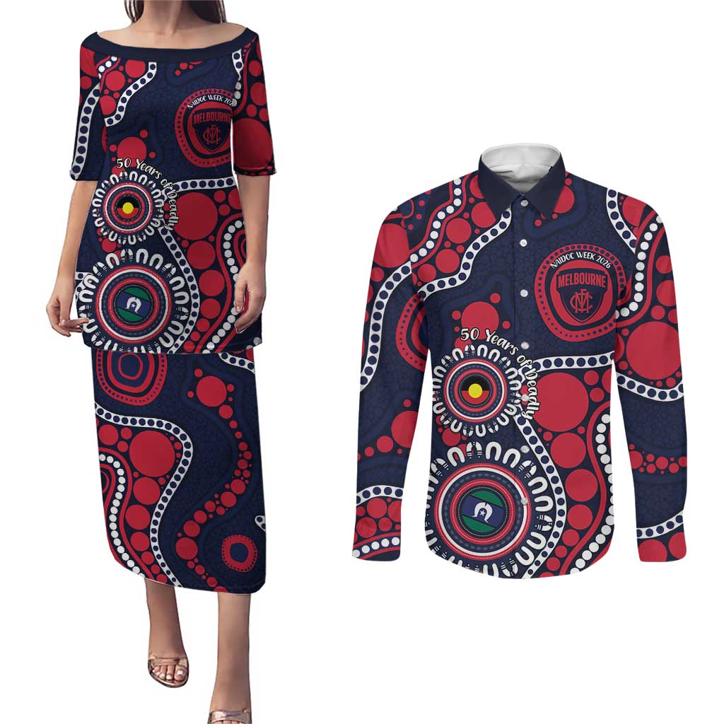 Melbourne NAIDOC Week 2026 Personalised Couples Matching Puletasi and Long Sleeve Button Shirt 50 Years of Deadly Aboriginal Art