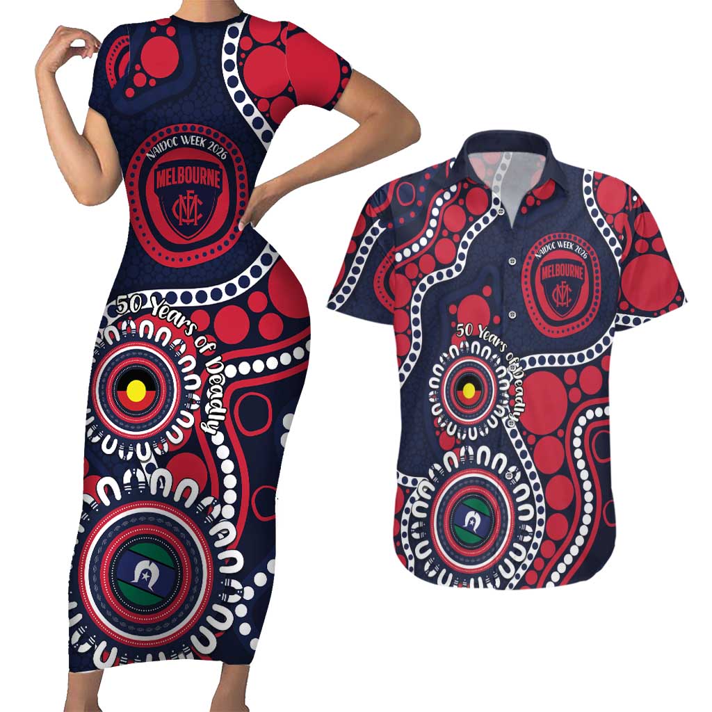 Melbourne NAIDOC Week 2026 Personalised Couples Matching Short Sleeve Bodycon Dress and Hawaiian Shirt 50 Years of Deadly Aboriginal Art