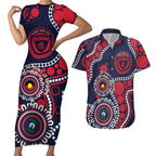 Melbourne NAIDOC Week 2026 Personalised Couples Matching Short Sleeve Bodycon Dress and Hawaiian Shirt 50 Years of Deadly Aboriginal Art