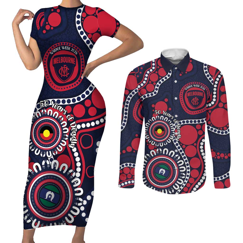 Melbourne NAIDOC Week 2026 Personalised Couples Matching Short Sleeve Bodycon Dress and Long Sleeve Button Shirt 50 Years of Deadly Aboriginal Art
