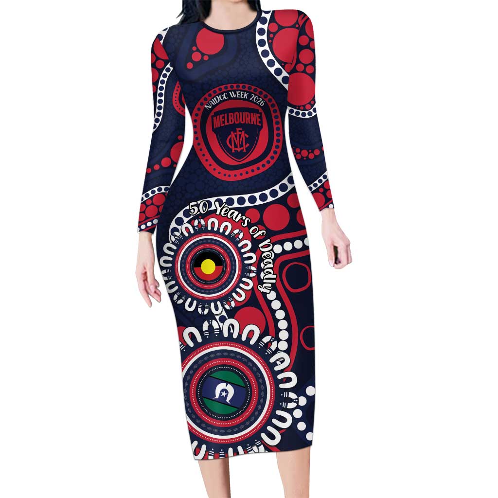 Melbourne NAIDOC Week 2026 Personalised Long Sleeve Bodycon Dress 50 Years of Deadly Aboriginal Art