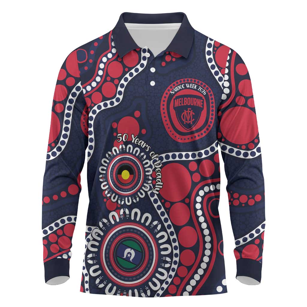 Melbourne NAIDOC Week 2026 Personalised Long Sleeve Polo Shirt 50 Years of Deadly Aboriginal Art