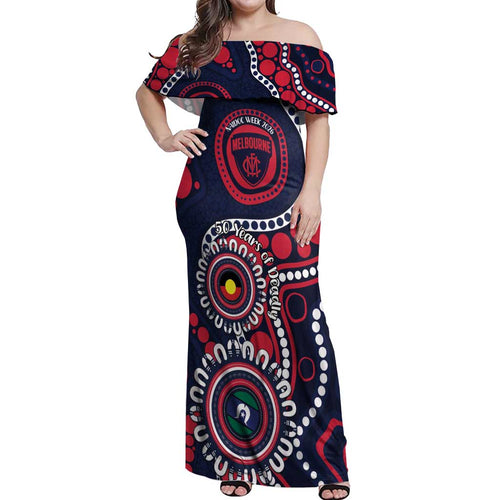 Melbourne NAIDOC Week 2026 Personalised Off Shoulder Maxi Dress 50 Years of Deadly Aboriginal Art