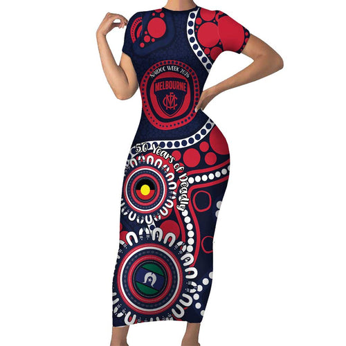 Melbourne NAIDOC Week 2026 Personalised Short Sleeve Bodycon Dress 50 Years of Deadly Aboriginal Art