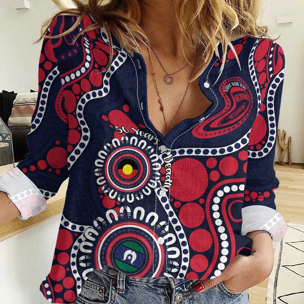 Melbourne NAIDOC Week 2026 Personalised Women Casual Shirt 50 Years of Deadly Aboriginal Art