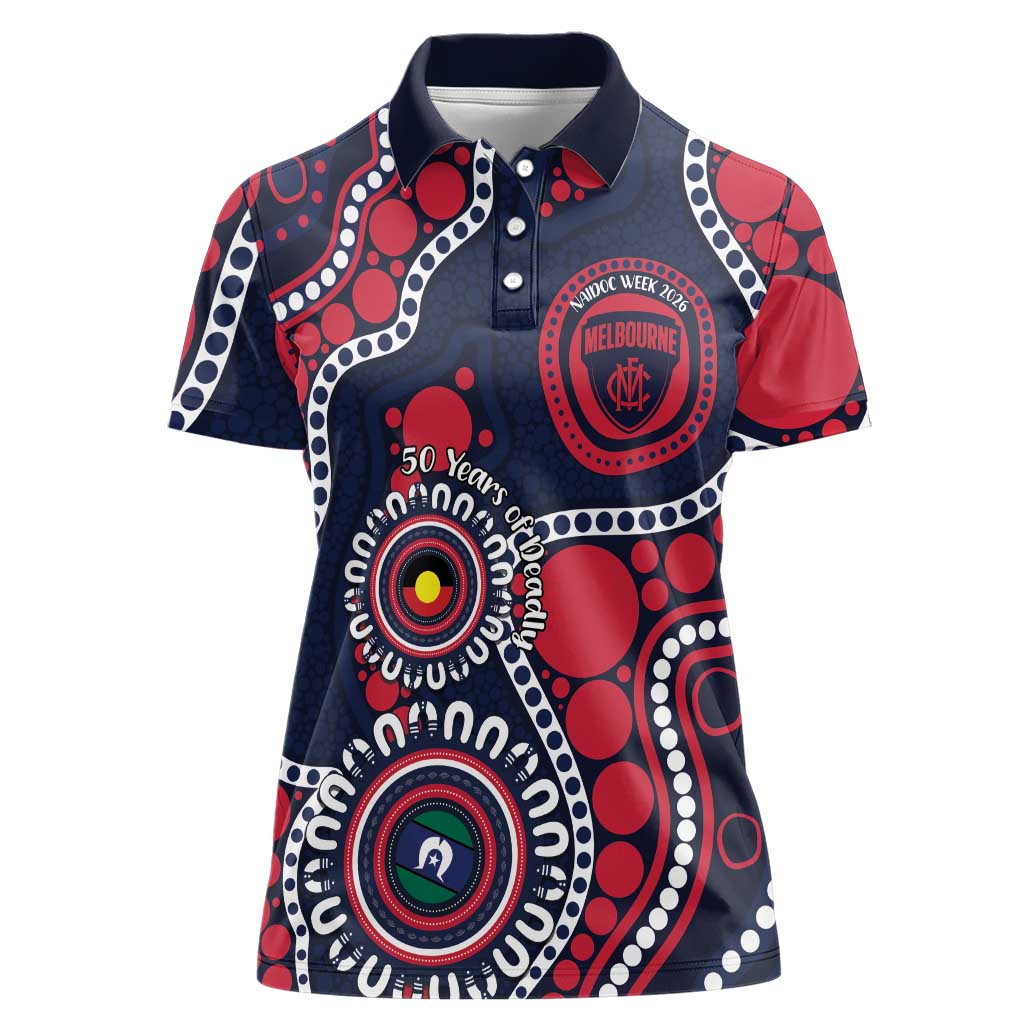 Melbourne NAIDOC Week 2026 Personalised Women Polo Shirt 50 Years of Deadly Aboriginal Art