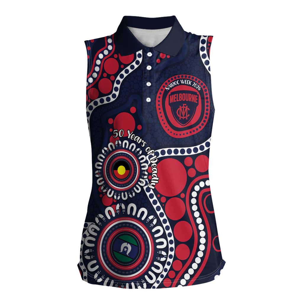 Melbourne NAIDOC Week 2026 Personalised Women Sleeveless Polo Shirt 50 Years of Deadly Aboriginal Art