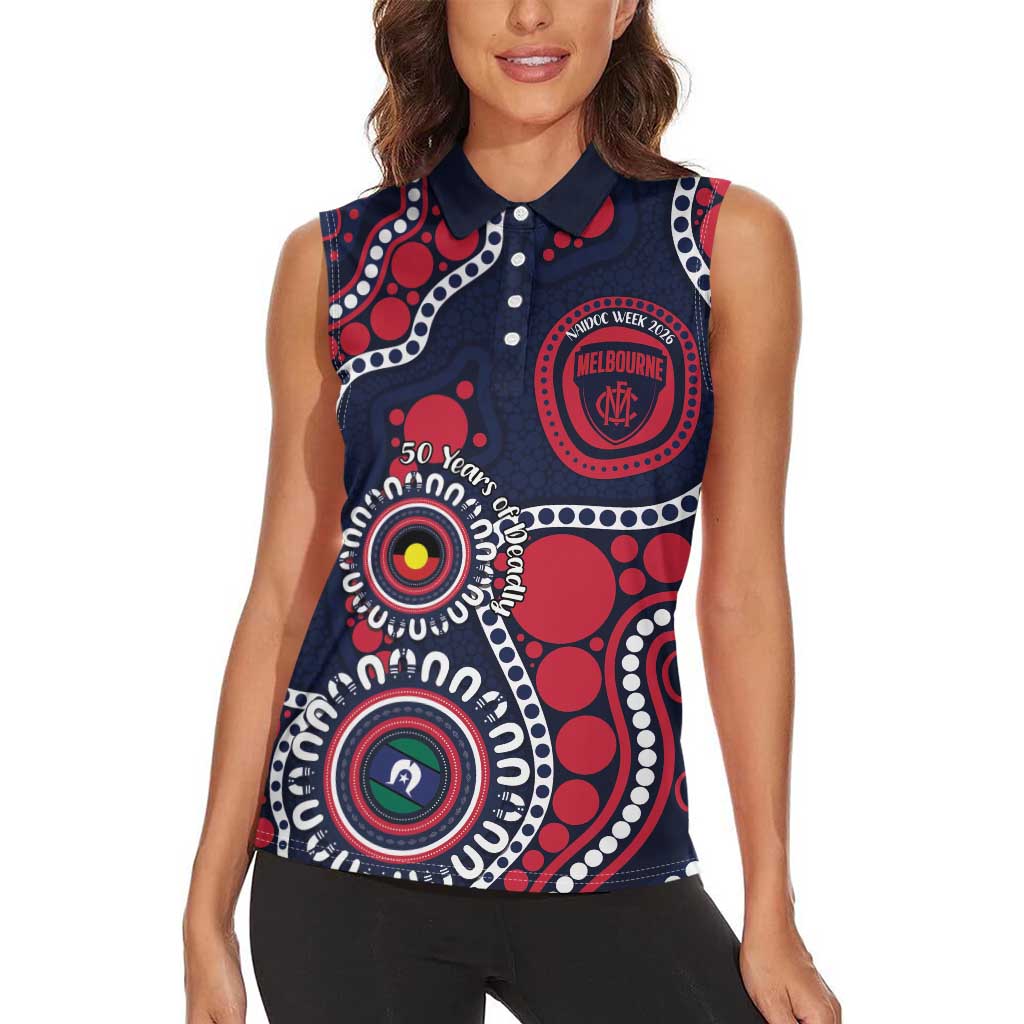 Melbourne NAIDOC Week 2026 Personalised Women Sleeveless Polo Shirt 50 Years of Deadly Aboriginal Art