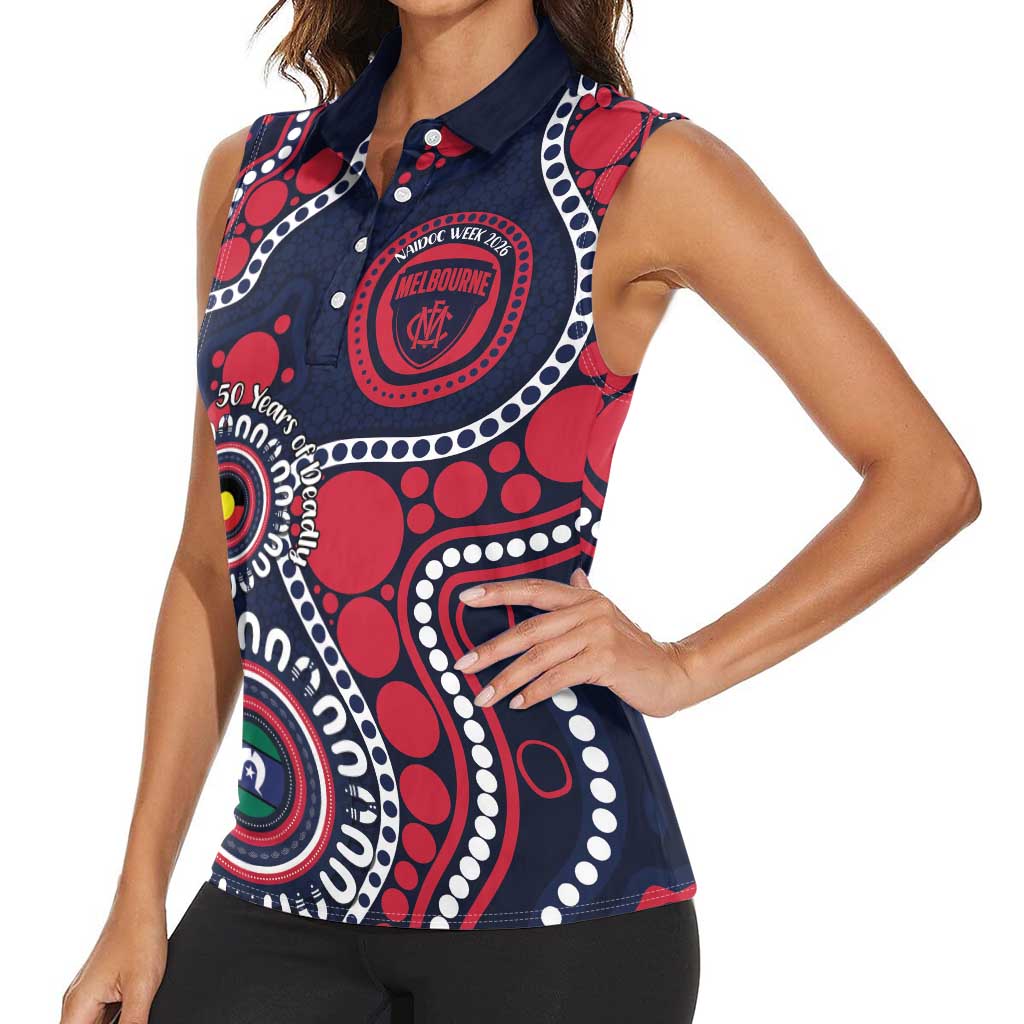 Melbourne NAIDOC Week 2026 Personalised Women Sleeveless Polo Shirt 50 Years of Deadly Aboriginal Art