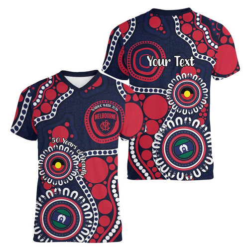 Melbourne NAIDOC Week 2026 Personalised Women V-Neck T-Shirt 50 Years of Deadly Aboriginal Art