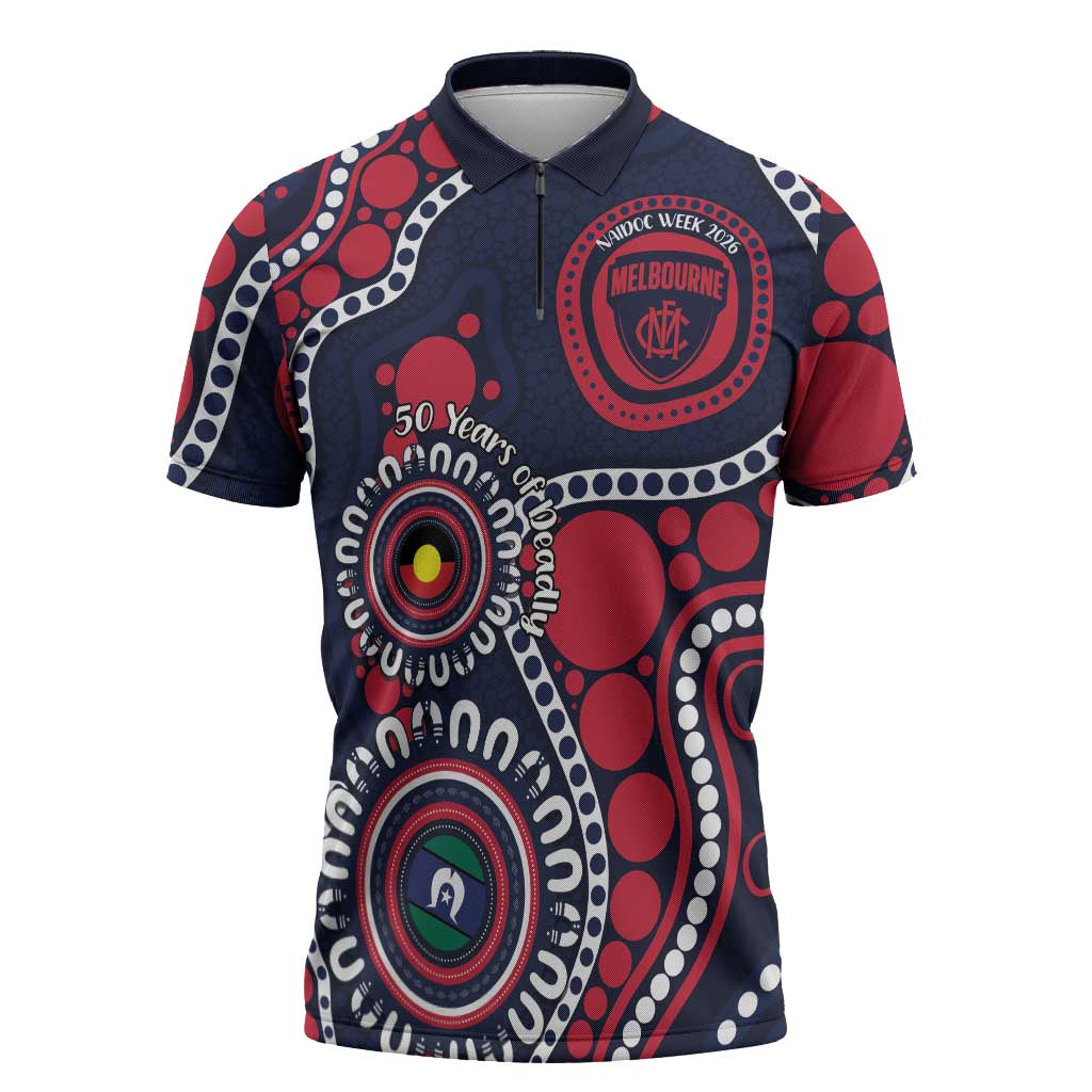 Melbourne NAIDOC Week 2026 Personalised Zipper Polo Shirt 50 Years of Deadly Aboriginal Art