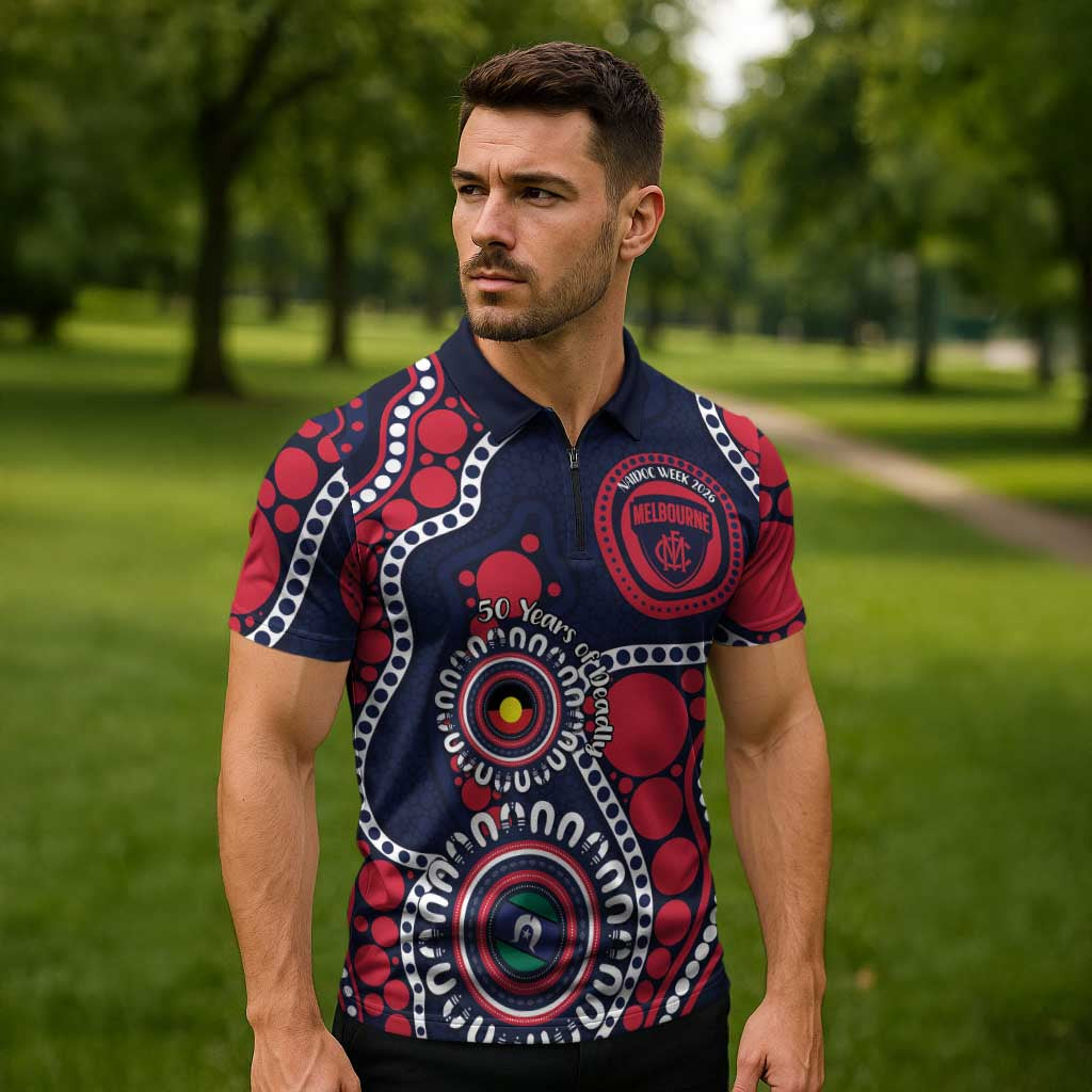 Melbourne NAIDOC Week 2026 Personalised Zipper Polo Shirt 50 Years of Deadly Aboriginal Art