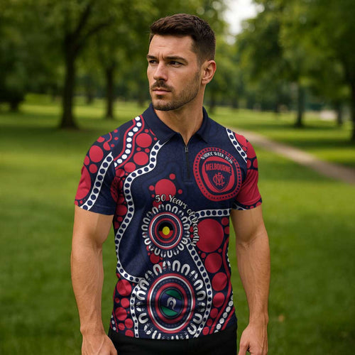 Melbourne NAIDOC Week 2026 Personalised Zipper Polo Shirt 50 Years of Deadly Aboriginal Art