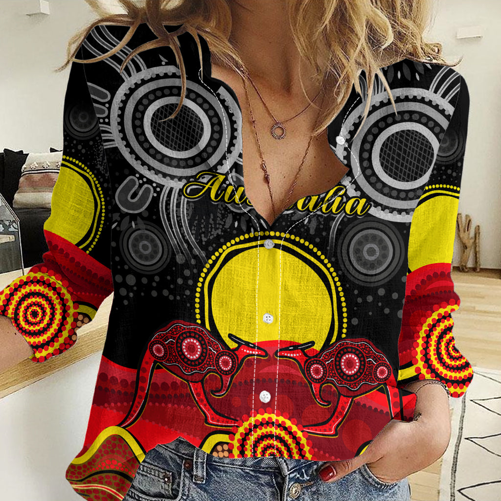(Custom Personalised) Australian Indigenous Women Casual Shirt Kangaroos Circle Aboriginal Art LT14