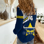(Custom Text And Number) Cowboys Rugby 2023 Women Casual Shirt Sporty Style Navy Blue LT14